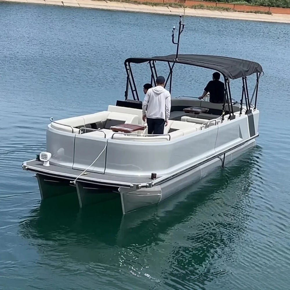 قارب عائم ذو طابقين للحفلات Tritoon بطول 23 قدمًا مع منزلق